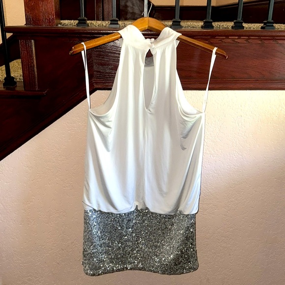 Fredericks of Hollywood Y2K White & Silver Sequin Shimmer Sleeveless Dress Large - Picture 3 of 7